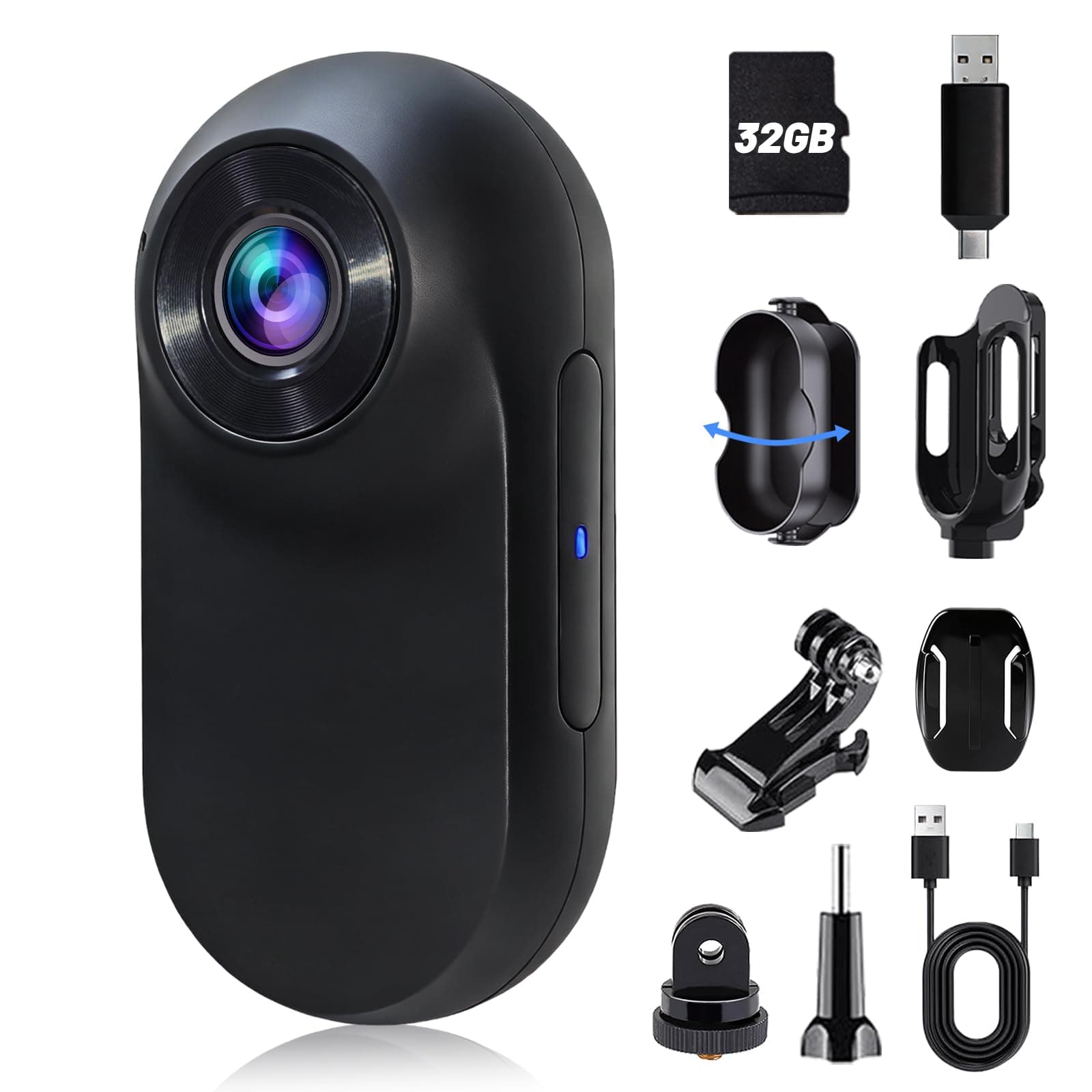 1080P Mini Action Cam, Daumengroße Helmkamera Motorrad, Bodycam Körperkamera Mini mit integriertem 32GB Speicher, POV Kamera für Radfahren, Reisen und Outdoor Abenteuer(Matt Schwarz) Angebot bei HelloDeals