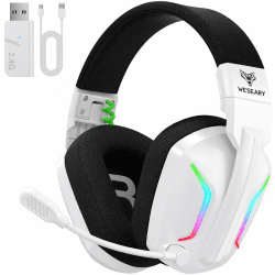 WG1 Bluetooth Headset, 2,4G Wireless Gaming Headset mit Mikrofon für PS5, PS4, PC, Switch, Mac, Faltbarer Surround Sound Noise Cancelling Kopfhörer mit LED Licht, Über 50 Stunden Akkulaufzeit Satinweiß Angebot bei HelloDeals