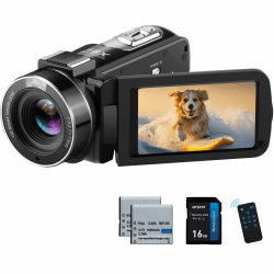 ORDRO Full HD 1080P 30MP Camcorder 18-facher Digitalzoom IR-Nachtsicht YouTube-Videokamera 3,0 Zoll 270° drehbarer Bildschirm mit 16 GB Karte und 2 Akkus Vlogging-Kamera (Schwarz) Angebot bei HelloDeals