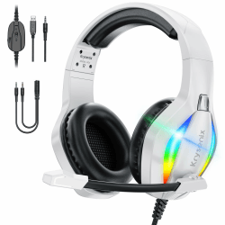 PG1 RGB Gaming Headset für PS4, PS5, PC, Xbox,Switch, PS5 Gaming Kopfhörer mit LED Licht, Over Ear PC Headset mit Noise Cancelling Mikrofon und 3,5 mm Klinke,Matte Weiß Angebot bei HelloDeals