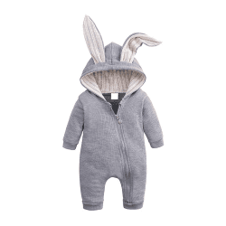 Kleinkind Baby Jungen Mädchen Baumwolle Strampler Langarm Mit Kapuze Reißverschluss Overall Body Baby Herbst Kleidung Pyjamas Outfit 0-3 Monate Grau Angebot bei HelloDeals