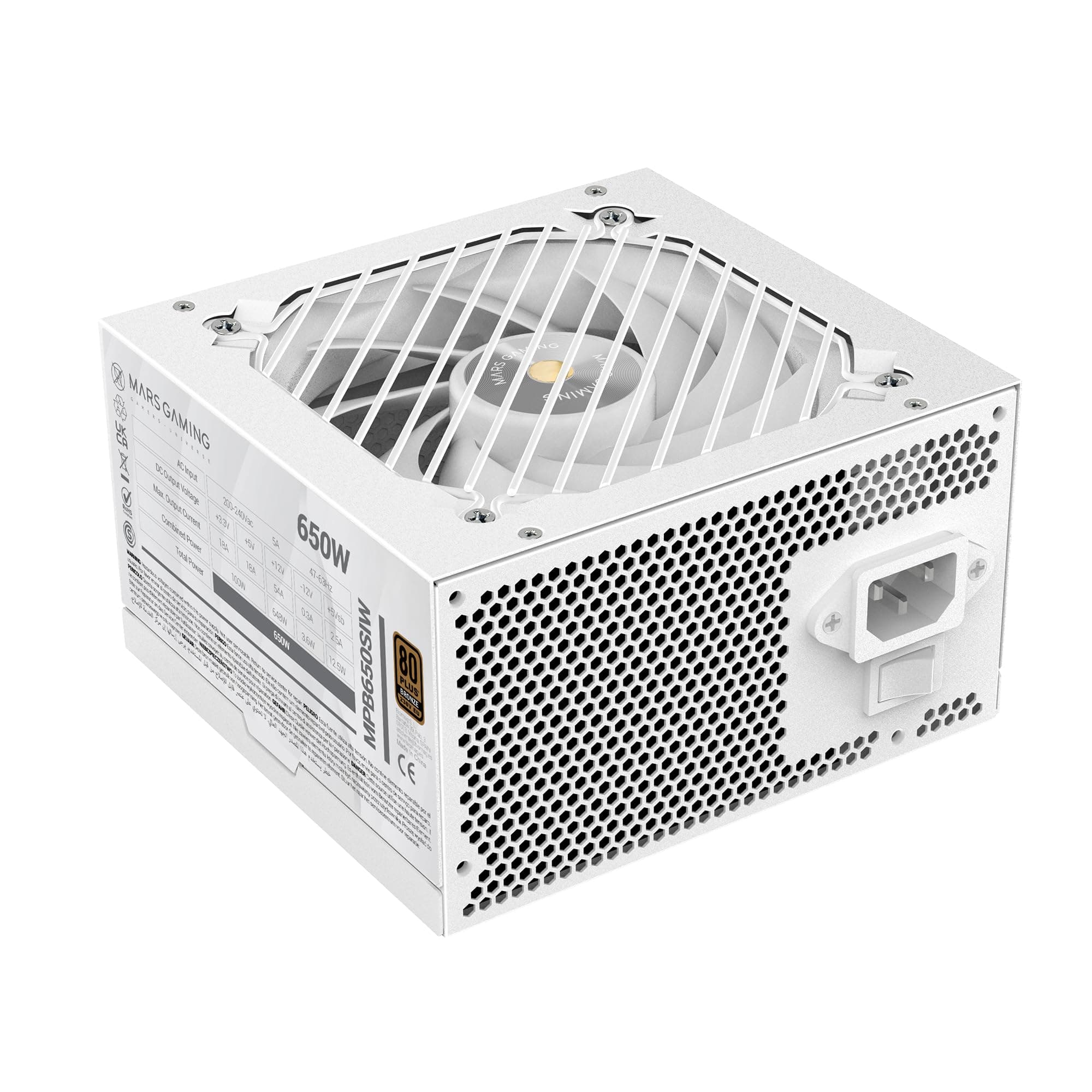 MARSGAMING MPB650SI, PC-ATX-Netzteil 650W, 7 Jahre Garantie, 80Plus Bronze 230V, 90% Effizienz, SI Extreme Silence Lüfter mit Kupferkern, AI2-RPM-, DC-DC- und SMD-Technologien, Weiß MPB650SIW Angebot bei HelloDeals