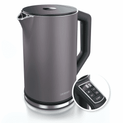 Arendo - Edelstahl Wasserkocher mit Temperatureinstellung 40-100 Grad in 5er Schritten - Doppelwand Design - Modell ELEGANT - 1,5 Liter - 2200 W - Teekocher mit Temperaturanzeige - GS - Vulkangrau E: Vulkangrau Angebot bei HelloDeals