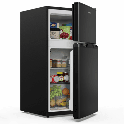 Upstreman 84L Kühl Gefrierkombination, Kühlschrank mit Gefrierfach oben，39dB Leise und LED Beleuchtung，Kleiner Kühlschrank mit 2 Wechselbare Tür, TM84 Schwarz Angebot bei HelloDeals