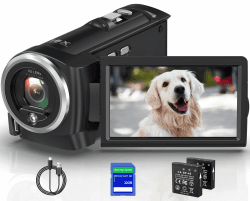 Camcorder Videokamera 2.7K 56MP Vlogging Camera für YouTube, 16X Digitalzoom 2,8 Zoll 270 Grad Drehung LCD -Bildschirm Camcorder mit LED-Fülllicht, 32 GB SD -Karte und Batterien Schwarz Angebot bei HelloDeals