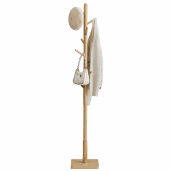 VASAGLE Garderobenständer, Kleiderständer Massivholz, Jackenständer Baumform, 8 Haken für Jacken, Hüte, für Flur, Haken und Haltestange aus Kautschukholz, naturbeige RCR010N01 Naturbeige quadratische Basis + gerade Haken Angebot bei HelloDeals