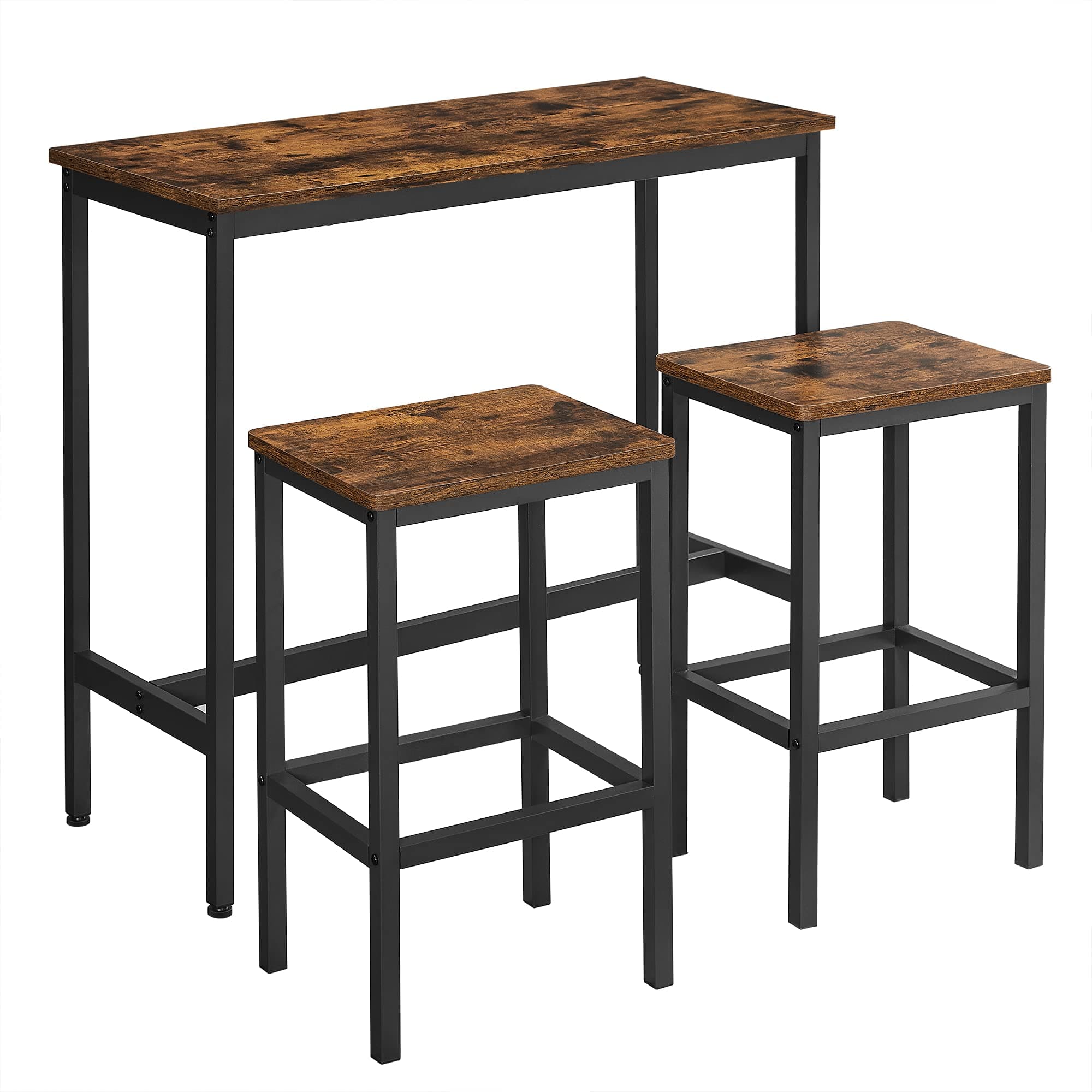 VASAGLE Bartisch mit Barhocker Set, Essgruppe, Stehtisch mit 2 Stühlen, Stahlgestell, Industrie-Design, vintagebraun-tintenschwarz LBT218B01 Braun 2 rechteckige Stühlen Angebot bei HelloDeals