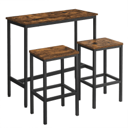VASAGLE Bartisch mit Barhocker Set, Essgruppe, Stehtisch mit 2 Stühlen, Stahlgestell, Industrie-Design, vintagebraun-tintenschwarz LBT218B01 Braun 2 rechteckige Stühlen Angebot bei HelloDeals