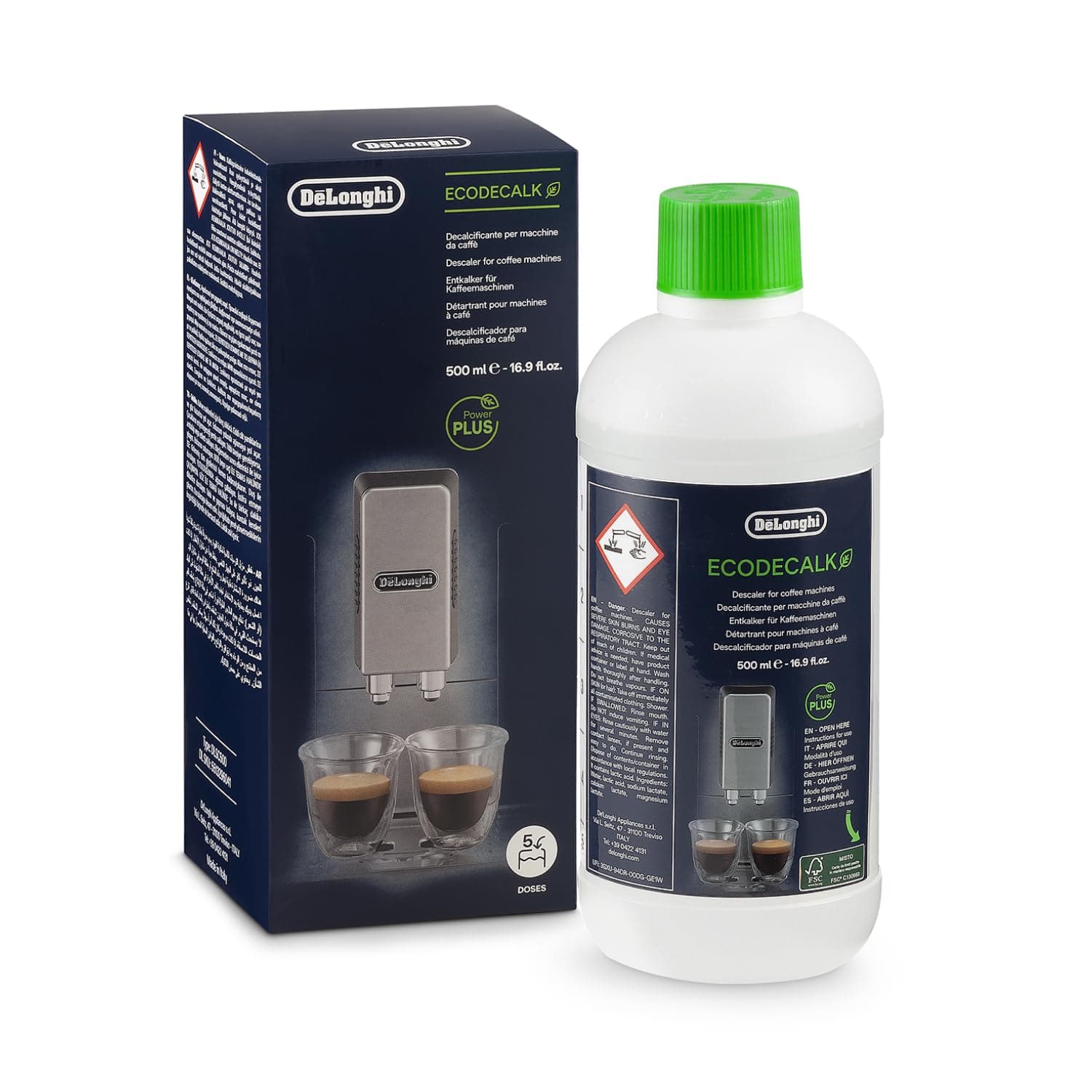 De'Longhi EcoDecalk Entkalker DLSC500, 5 Entkalkungs Dosen, Kaffee Maschinen Entkalker, Kaffee Maschinen Wartungs Zubehör, Pflanzliche Inhaltsstoffe, Flasche mit 5 Dosen, 500ml 500 ml (1er Pack) Entkalker Angebot bei HelloDeals