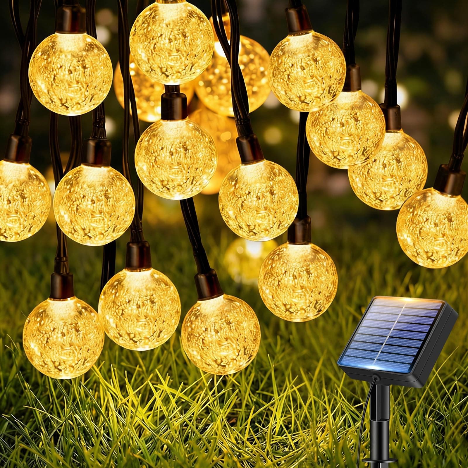 btfarm 10M Solar Lichterkette Aussen, LED Kristall Kugeln Solarlichterkette Außen Wetterfest IP65 Wasserdicht, 8 Modi Lichterketten Outdoor für Balkon Garten Party Weihnachten Deko, Warmweiß Warmweiß 1 Stück-10M Angebot bei HelloDeals