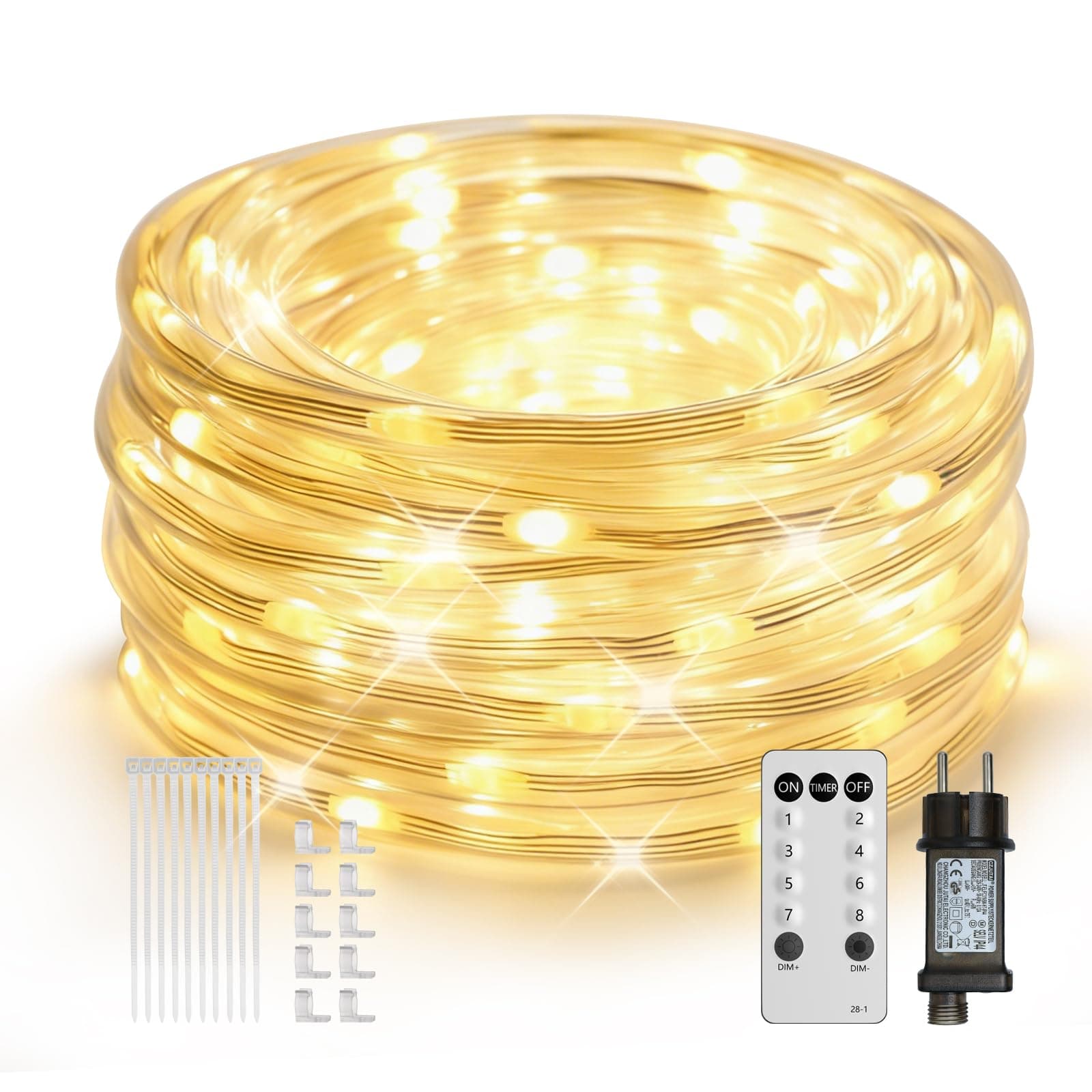 ICRGB Lichtschlauch Außen 10M LED Schlauch Lichterkette Außen Lichtschlauch Outdoor IP67 Wasserfest 8 Modi Dimmbar Fernbedienung Timer Warmweiß Lichterschlauch Aussen Für Innen Außen Party Hochzeit Angebot bei HelloDeals