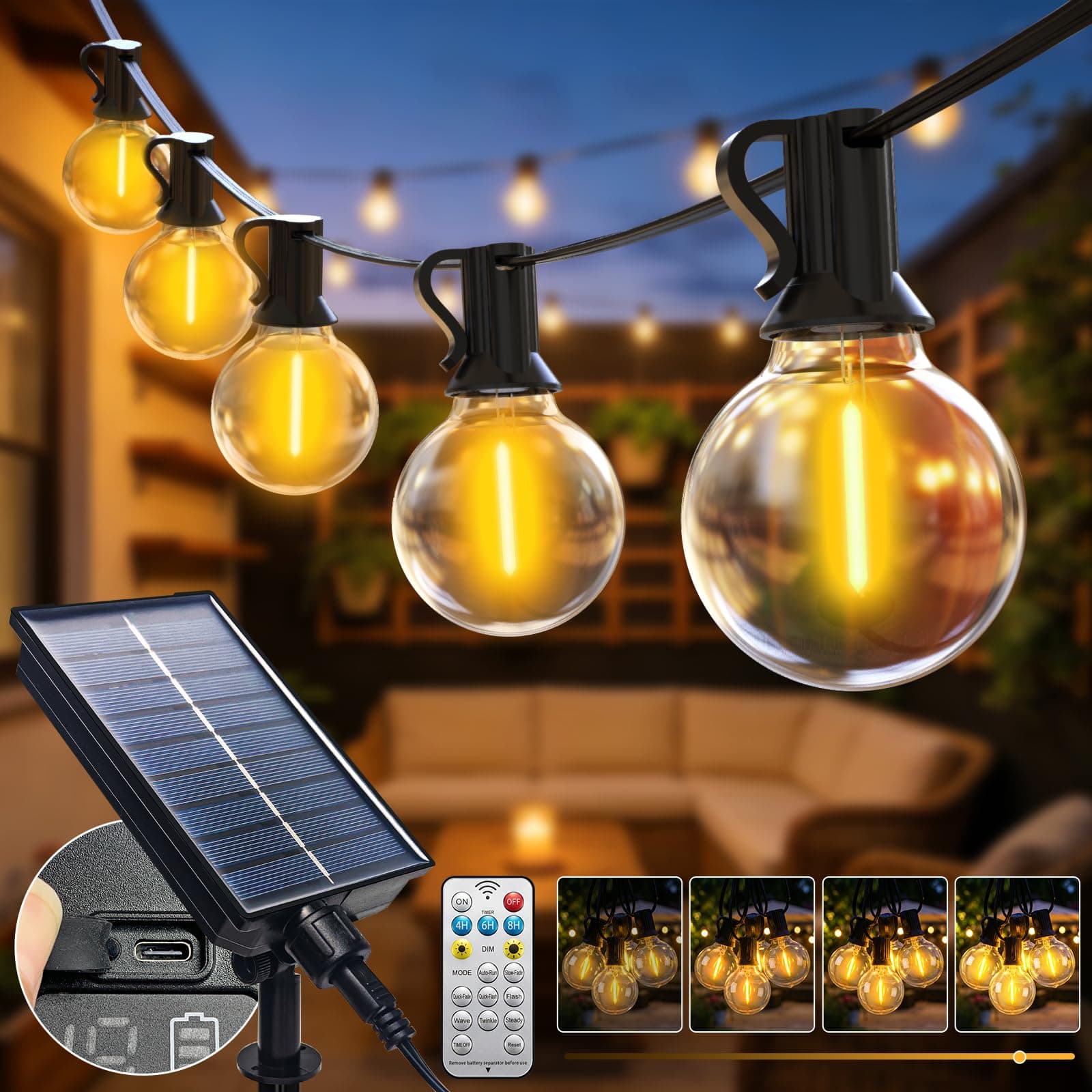btfarm Solar Lichterkette Aussen mit Fernbedienung, 20M 25+2LED Lichterkette Außen Solar, G40 Glühbirnen Wetterfest 8 Modi Solarlichterkette Outdoor für Garten Balkon Party Hochzeit Deko, Warmweiß Angebot bei HelloDeals