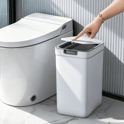 MOPUP Kleiner Badezimmer-Mülleimer mit Deckel, 9 l/2,4 Gallonen, schmaler Mülleimer, Papierkorb aus Kunststoff mit aufklappbarem Deckel, hundesicher für Badezimmer, Küche, Schlafzimmer, Wohnzimmer 1 Medium Angebot bei HelloDeals