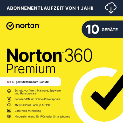Norton 360 Premium 2026 | 10 Geräte | 1 Jahr | Aktivierungscode per Email per Email (Aktivierungscode) 10 Geräte 1 Jahr Angebot bei HelloDeals