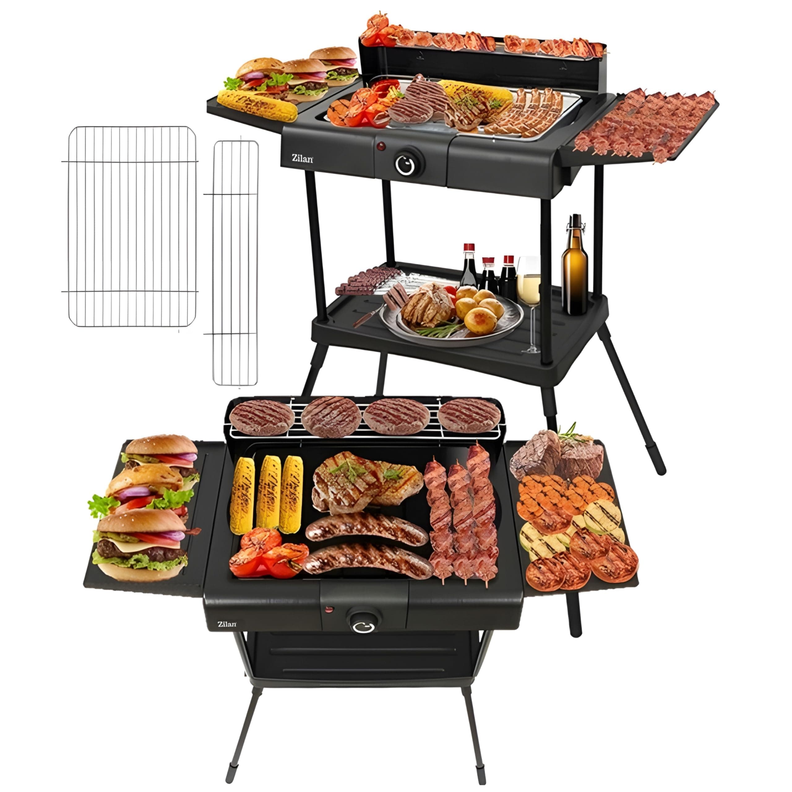 2in1 Elektro Grill Standgrill Tischgrill elektrisch 2.400 Watt - Elektrogrill für Balkon, Draußen & Drinnen mit Standfuß große Grillfäche Stufenloser Temperaturregler elektrischer BBQ Grill Angebot bei HelloDeals