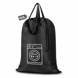 Wäschesack Reise, Nylon Wasserdichte Wäschebeutel mit Kordelzugverschluss und breite Riemengriffe, 50 x 70cm Schmutzwäschebeutel Tasche für Reisen, Camping, Studentenwohnheim, Wäschekörbe Schwarz Angebot bei HelloDeals