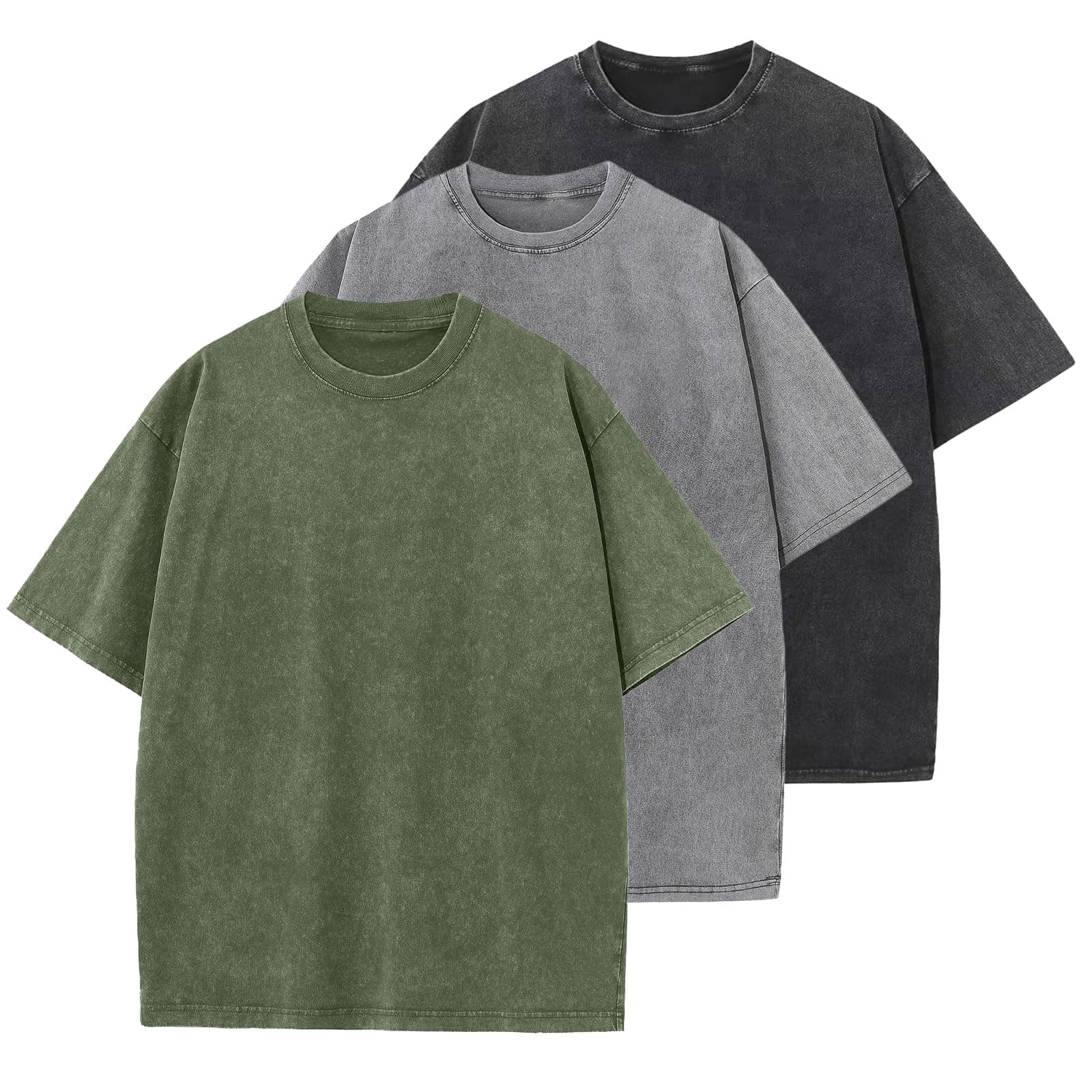 Oversized T-Shirt für Herren Heavy Baumwolle Regular Fit Basic Männer T-Shirt Set Casual Sommer Tops Armeegrün/Grau/Schwarz XXL Angebot bei HelloDeals