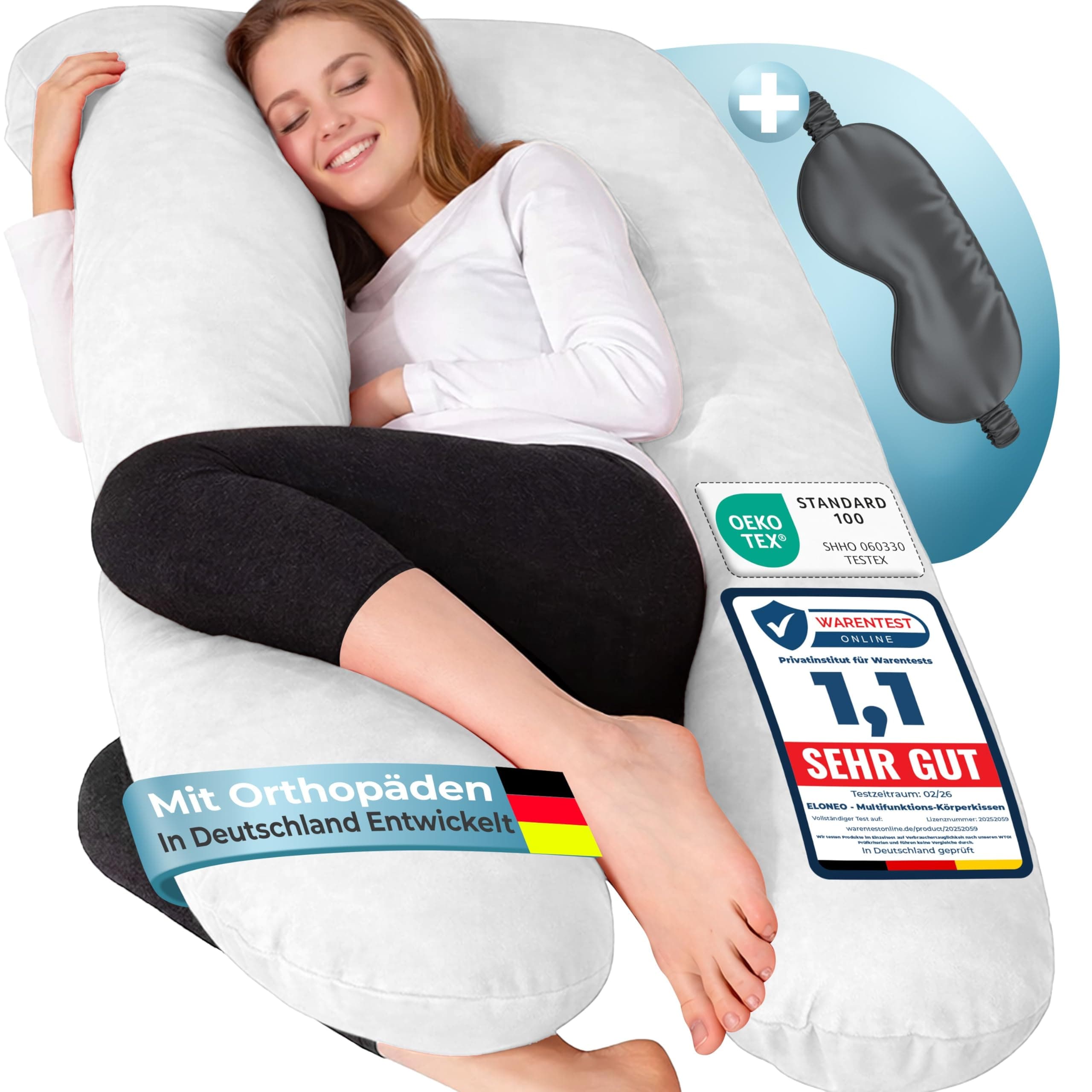 ELONEO NEU Seitenschläferkissen mit Bezug | Stillkissen | Schwangerschaftskissen XXL | Pregnancy Pillow | Komfortkissen für die Schwangerschaft | Lesekissen waschbar, weiß Angebot bei HelloDeals