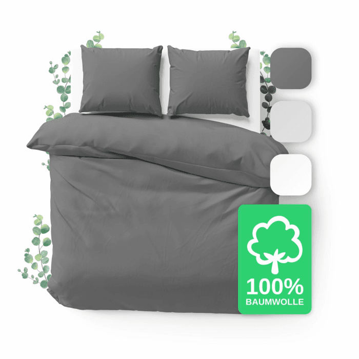 JACOBSON Bettwäsche 240x220 Set - 100% Baumwolle Bettbezug 240x220 cm + 2 Kissenbezüge 80x80 cm, Perkal Bettwäsche 3-teilig mit Reißverschluss (240x220cm, Anthrazit, 3-teilig) 240x220cm (3-teilig) Anthrazit Angebot bei HelloDeals