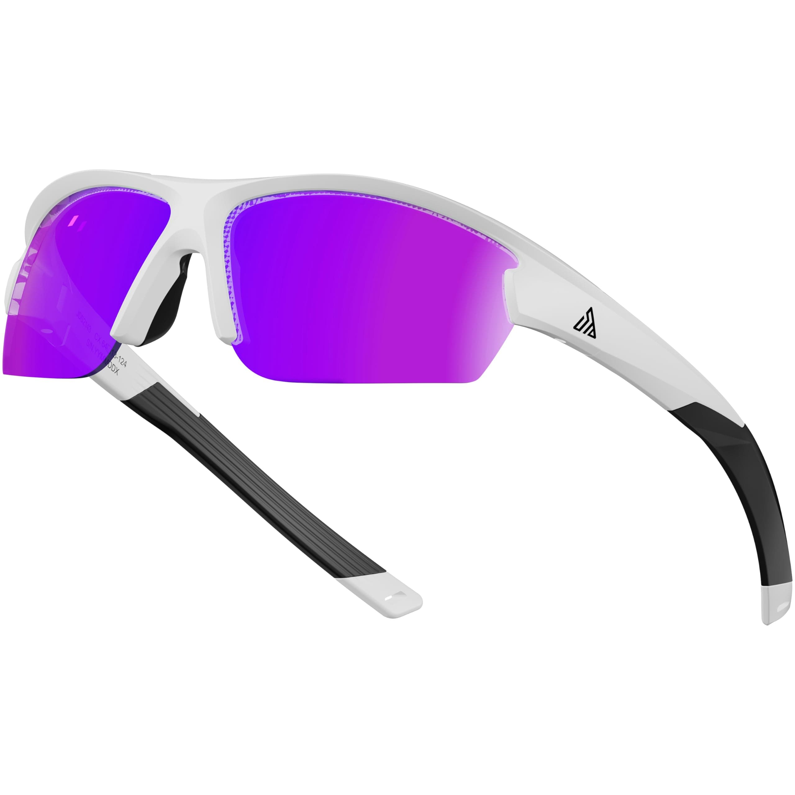SIPLION Polarisiert Sonnenbrille Herren Sport: UV400 Schutz TR90 Rahmen Rutschfest Umschließend für Angeln Golf Laufen Fahren Weiß Rahmen / Lila Verspiegelte Linse Angebot bei HelloDeals