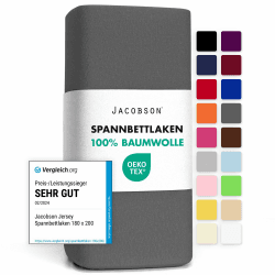 Jacobson Jersey Spannbettlaken Spannbetttuch Baumwolle Bettlaken (140x200-160x200 cm, Anthrazit) 140x200 - 160x200 cm Anthrazit Angebot bei HelloDeals