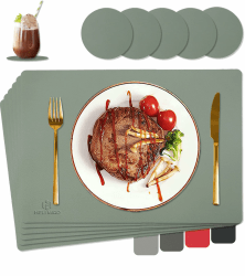 Tischsets Abwaschbar,Platzsets Abwischbar, Leder,Hitzebeständig Doppelseitigen I 6er Set Platzdeckchen Lederoptik mit Untersetzer,Tischuntersetzer rutschfest,Salbeigrün Salbeigrün 6 Angebot bei HelloDeals