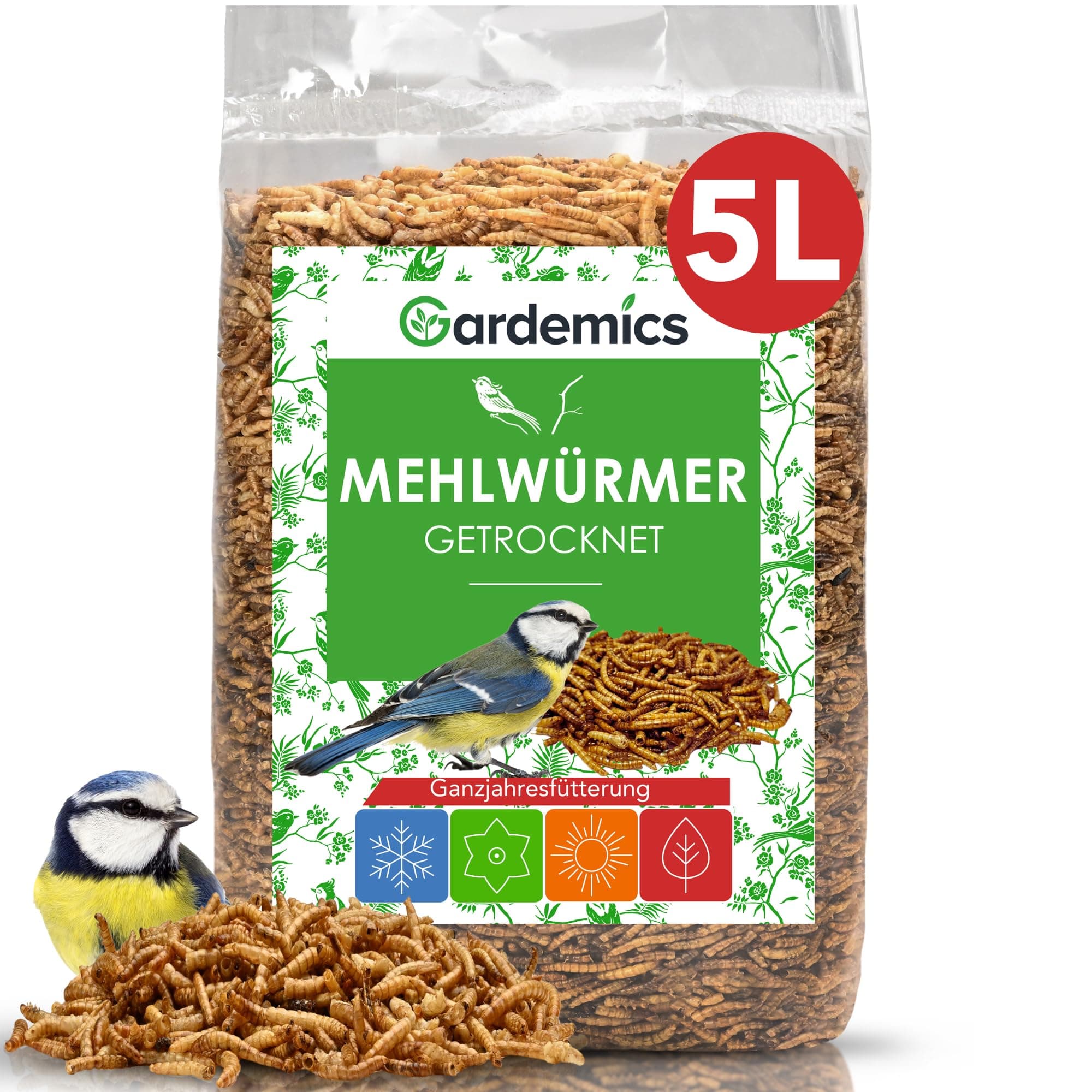 Gardemics Mehlwürmer getrocknet 5 Liter - 800g - Premium Insektenfutter für Vögel, Fische, Schildkröten, Nager, Igel, Reptilien, Vogelfutter Mehlwürmer getrocknet 800 g (1er Pack) Angebot bei HelloDeals