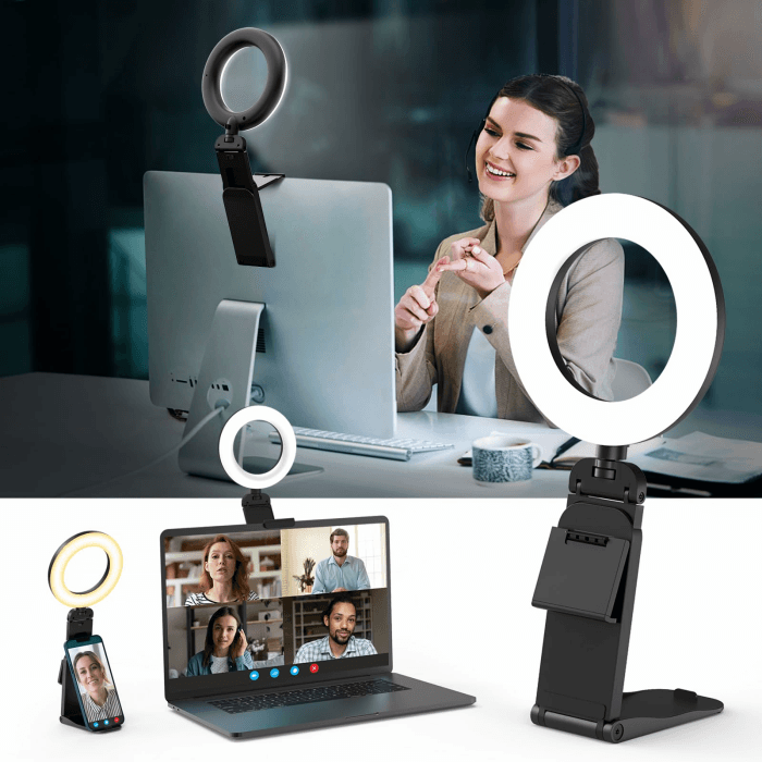 Upgrade Ringlicht Laptop Handy PC 5” Videokonferenz Licht,Evershop Ringleuchte Ringlampe mit Stativ&Handyhalter 3 Lichtfarben+10 Helligkeiten 360°Drehbar Beleuchtung für Homeoffice,YouTube,TikTok 5 Zoll Schwarz Angebot bei HelloDeals