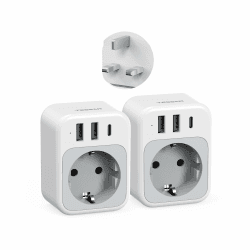 TESSAN 2er Pack UK Adapter England Deutschland Stecker, 4 in 1 Steckdosenadapter England mit USB C und 2 USB A, Reiseadapter UK 3250W, Adapter Typ G für Schottland Irland London Malta Dubai Maldives EU to UK 1 USB C Angebot bei HelloDeals