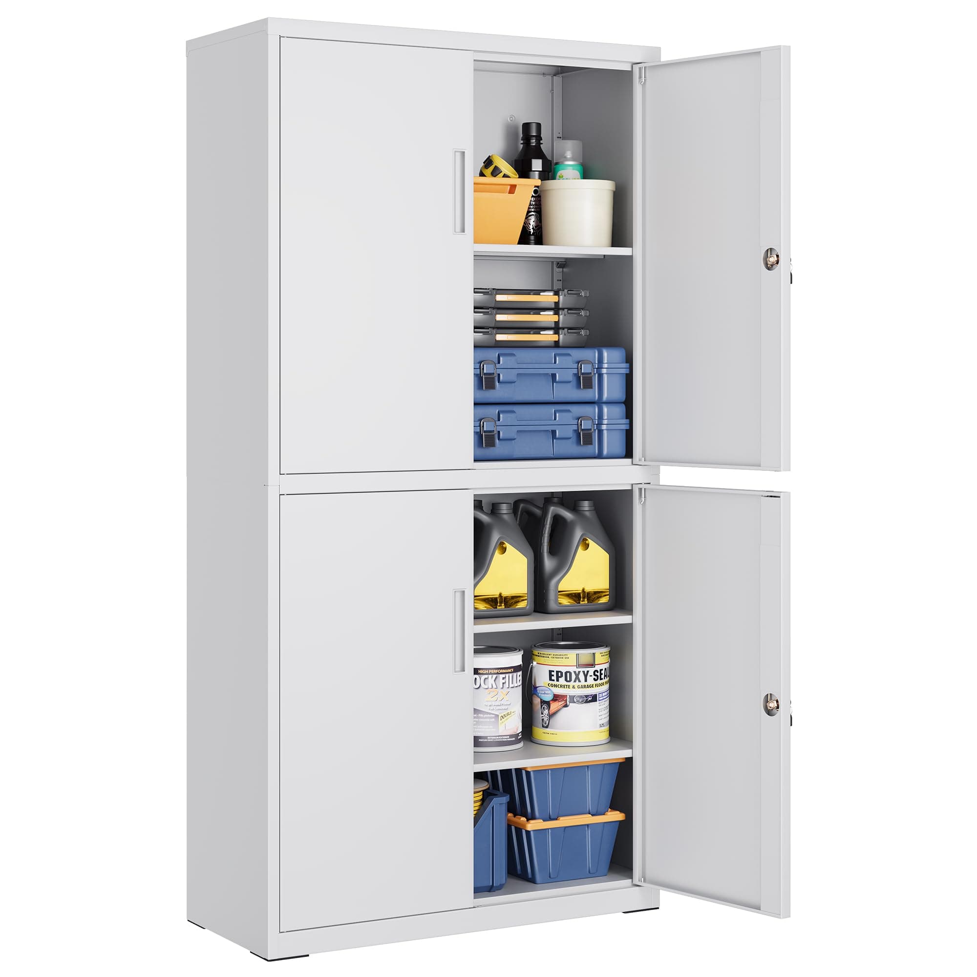 SONGMICS Aktenschrank, Mehrzweckschrank, Büroschrank, mit 4 Türen und 5 Ebenen, 40 x 80 x 180 cm, 2 Schlösser, verstellbare Ablagen, Aufbewahrungsschrank aus Stahl, mattgrau OMC016G01 80B cm Mattgrau Angebot bei HelloDeals