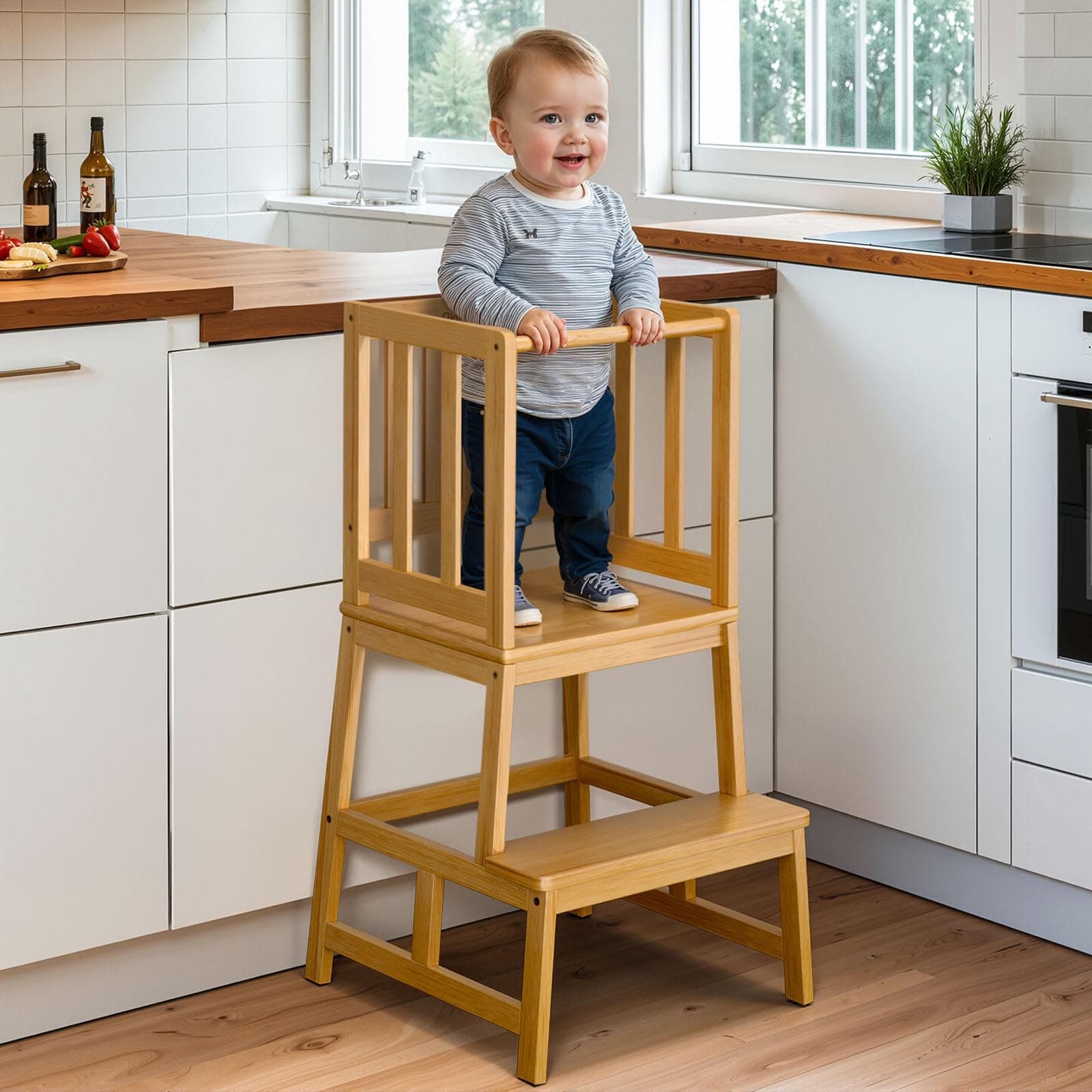COSYLAND Lernturm ab 1 Jahr – Montessori Learning Tower für Kinder – Sicherer Kinder Lernturm ab 2 Jahre – Stabiler Toddler Tower, Naturfarbe Angebot bei HelloDeals