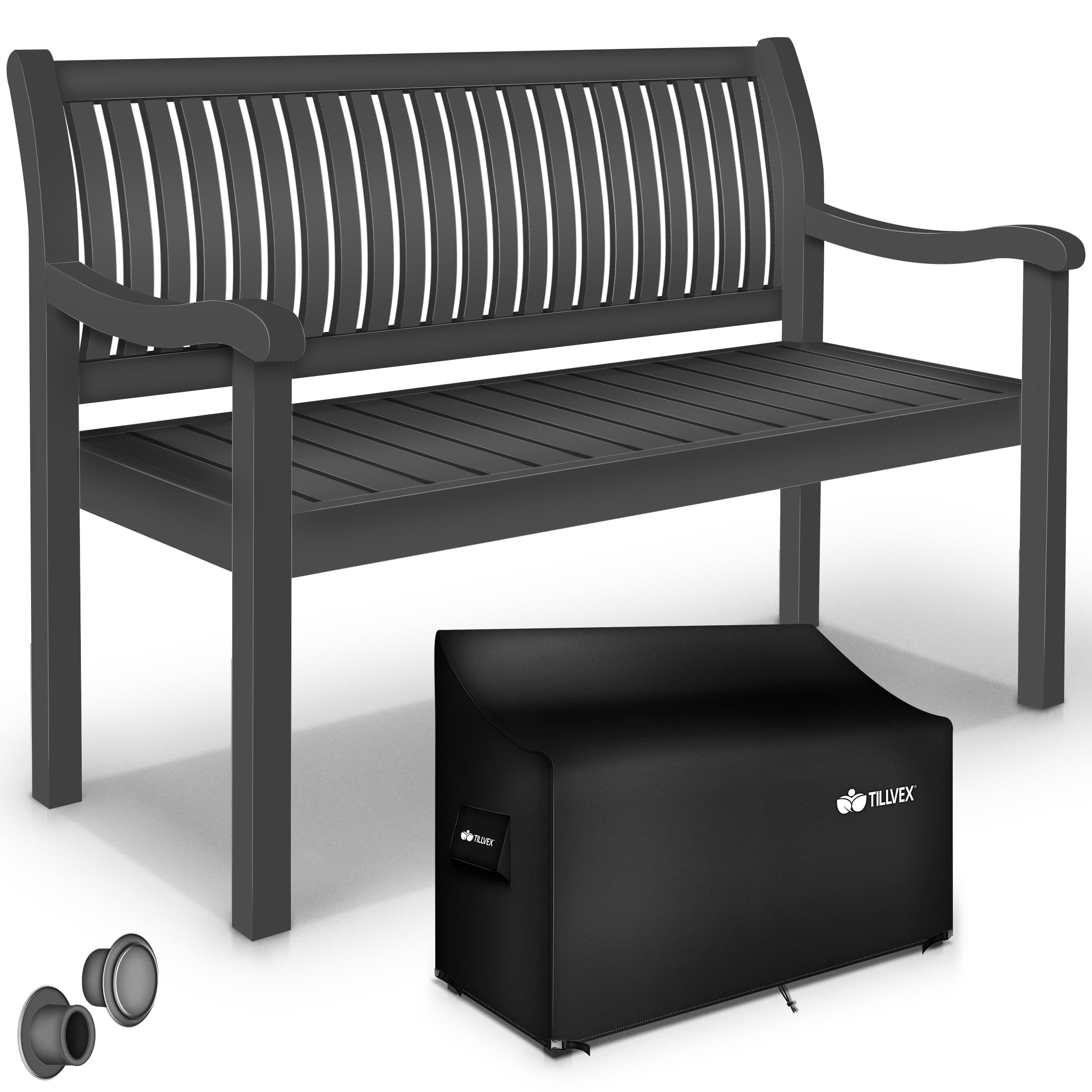 tillvex Gartenbank Holz 3-4 Sitzer inkl. Abdeckung wetterfest 150 cm | Parkbank Massivholz | Balkonbank Sitzbank 320 kg belastbar | Holzbank Gartenmöbel für Balkon, Terrasse & Garten 150 cm Anthrazit Angebot bei HelloDeals