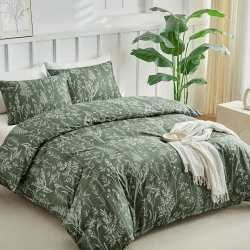 Lekesky Bettwäsche 220x240, Bettwäsche 3teilig Bettbezug, Olivgrün Salbeimuster 220x240 Bettwäsche Set Mikrofaser mit Kopfkissenbezug mit Reißverschluss 80x80cm*2, Olivgrün 02 Olivgrün - Salbeimuster 240x220cm + 80x80cm*2 Angebot bei HelloDeals