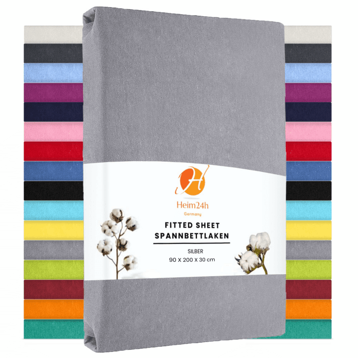 Heim24h Spannbettlaken 90x200cm bis 30 cm, Silber, 100% Baumwolle Bettlaken, Öko Tex Zertifiziert Jersey Spannbetttuch Silber 90x200x30 cm Angebot bei HelloDeals