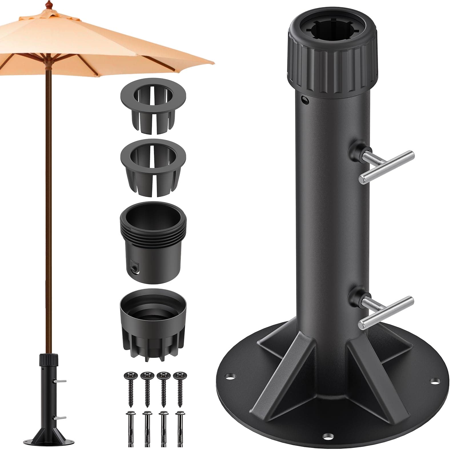 Schirmständer Sonnenschirm Sonnenschirmständer Balkon - Außendeckhalterung für Stangen bis zu 2 Zoll, 4 Feste Hülsen, Winddichtes Design für Terrasse, Deck, Poolrand, Garten Runden Angebot bei HelloDeals