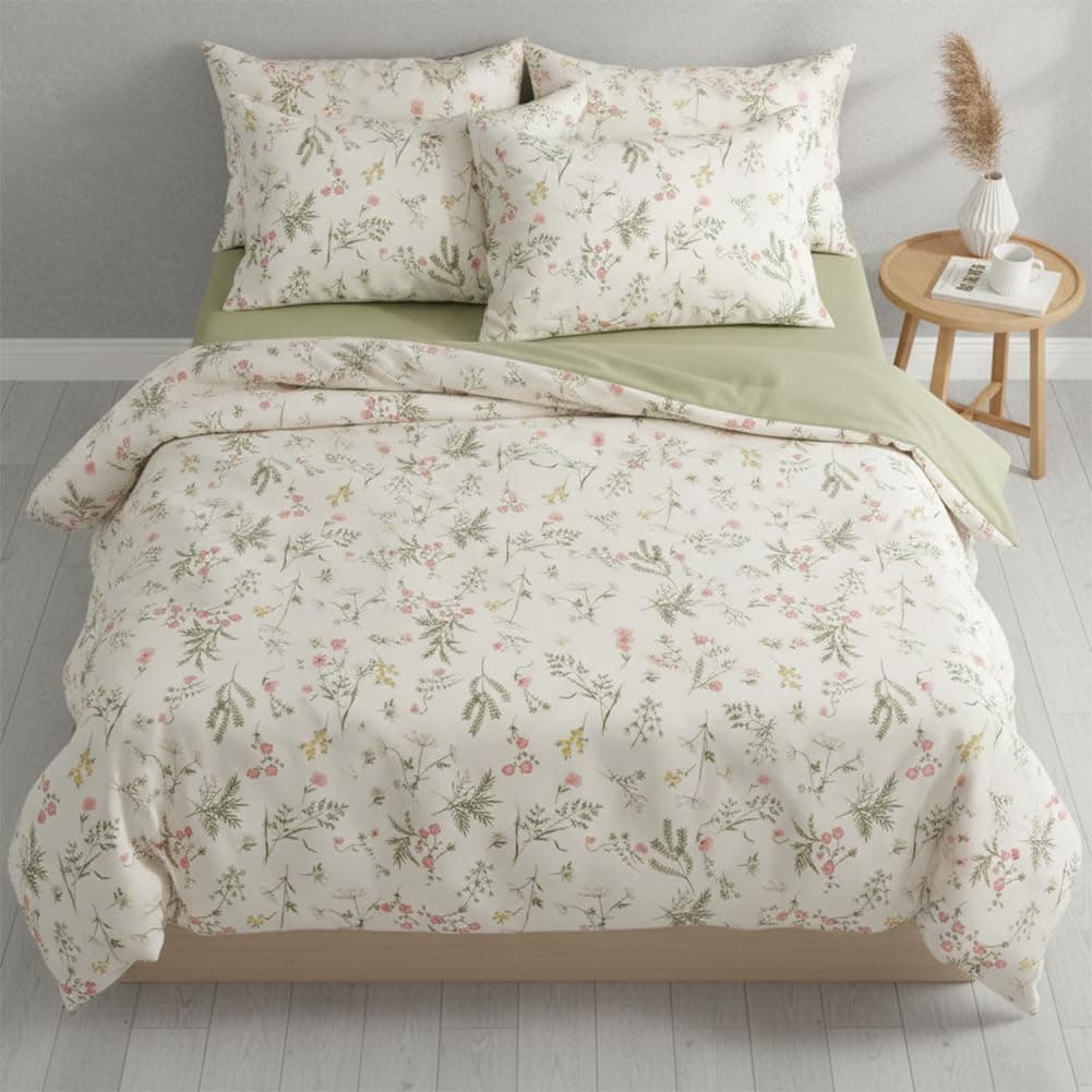 Nayoroom Bettwäsche 135x200 Rosa Blumen Pflanzenmuster Bettbezug Kleine Geblümt Bettwäsche-Sets ÖKO-TEX Microfaser Weiß Grün Wendebettwäsche 135 x 200 und Kissenbezug 80x80 Reißverschluss Blumen Weiß/Grün 135x200+80x80cm Angebot bei HelloDeals