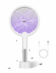 4000V Elektrische Fliegenklatsche mit Ladestation, 2 in 1 USB mit Akku Aufladbar Elektro Mückenklatsche mit Lichtfalle Moskito Schwarz (Weiß 1 STK) Angebot bei HelloDeals