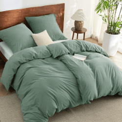 BEDSURE Bettwäsche 135x200 Baumwolle 4teilig - Bettwäsche-Sets Salbeigrün Bettbezug 2er Set mit 2 Kissenbezüge 80x80 cm, Ähnliche Textur wie Washed Leinen, Oeko-TEX Bedding Grün mit Reißverschluss 135 x 200 cm 4 teilig Salbeigrün Angebot bei HelloDeals