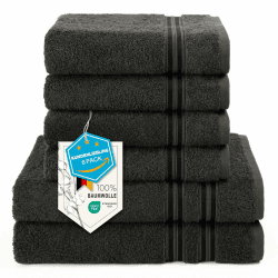 Hammetex 6er Handtücher Set – 2 Badetücher 70x140 cm & 4 Handtücher 50x100 cm – 100% Baumwolle Frottier – Oeko-TEX Zertifiziert – Weich, Saugstark - mit Aufhänge, Anthrazit Anthrazit 6 Badetuch Set (2x 70x140 cm, 4x 50x100 cm) Angebot bei HelloDeals
