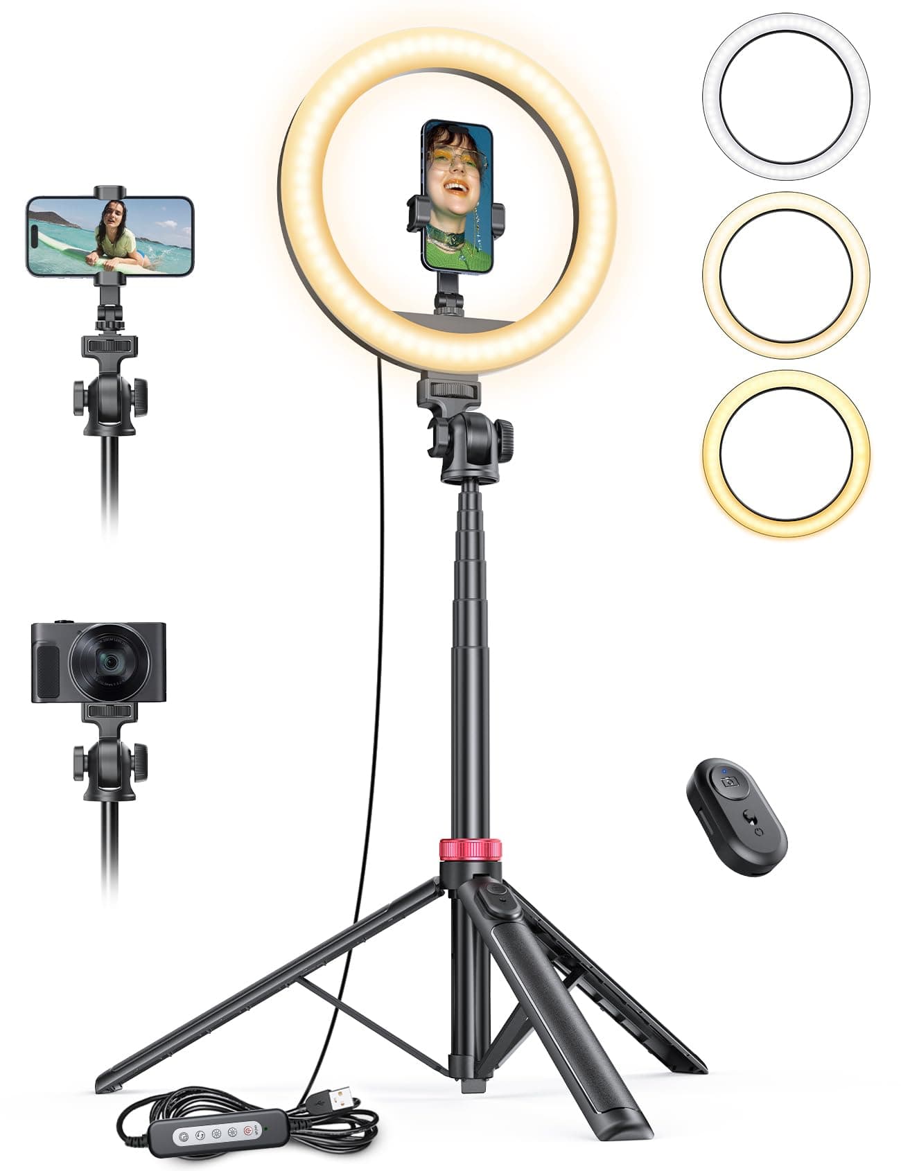 10,2" Dimmbares Ringlicht mit 75 Zoll hohem Aluminium-Stativ, Flimmerfreies LED-Make-up-Licht/Cold-Shoe-Schnellmontagehalterung, Ringlicht für Handy, TikTok/Live-Stream, Videoaufnahmen Angebot bei HelloDeals