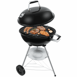 Kugelgrill Holzkohlegrill mit porzellanemaillierten Deckel & Kessel, Kohlegrill rund mit Dreibein-Länder und Räder, Schwarz, 51x46.5x78 cm Medium Angebot bei HelloDeals
