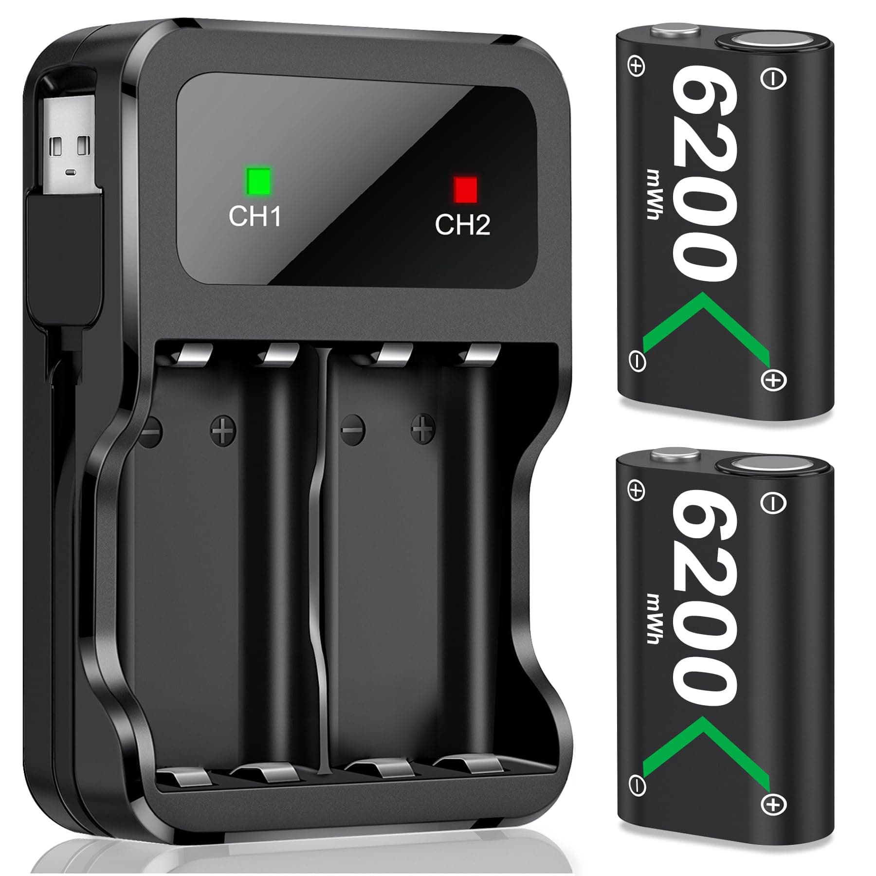 Akku für Xbox One/Series X&S Controller, 2 Stück Hoher Kapazität 6200mWh NI-MH Batterien, Kompatibel mit Xbox Series X&S/Xbox One S/X/Elite Controller L-2x6200mWh Angebot bei HelloDeals