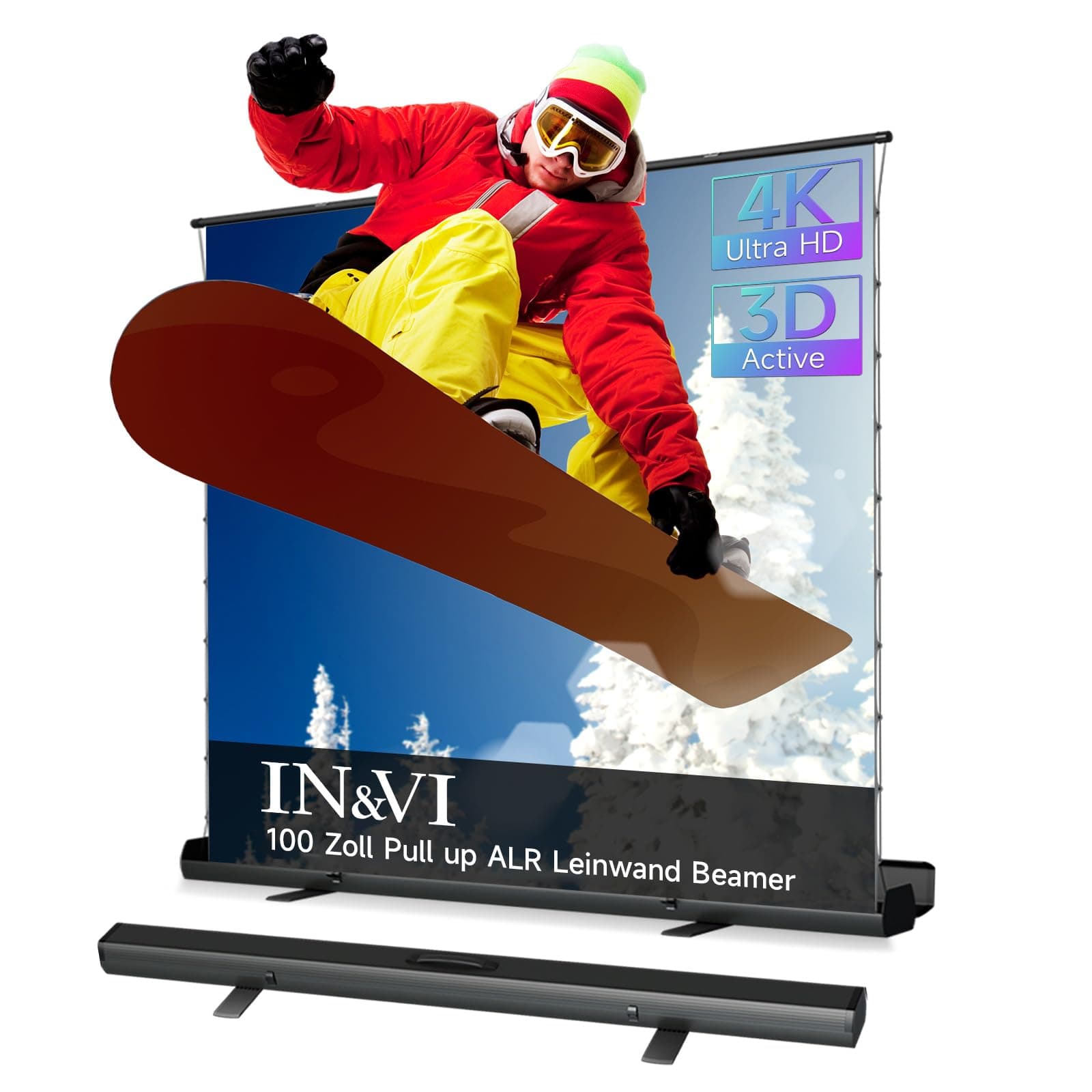 IN&VI ALR Tragbare Leinwand Beamer 100 Zoll Format 16:9,Hochziehbare Pull-Up Beamer Leinwand mit Ständer,Ideal für Heimkino, Innen-/Außenfilme DL ALR 100 Inch/16:9 Angebot bei HelloDeals