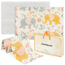 Mamabrum Krabbelmatte Baby Faltbar XXL, Doppelseitige Spielfläche aus XPE Schaumstoff, Wasserabweisend, Spielmatte Baby - 180 x 120 x 1 cm - mit Tragetasche Exotischer Elefanten/Feines Grau Angebot bei HelloDeals