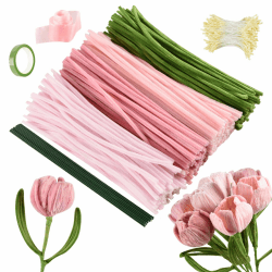 Joyblossom Pfeifenreiniger Blumen Set, 300 Stück Pfeifenputzer zum Basteln, Pfeifenreiniger zum Basteln, mit Blumendraht, Schleifenband, Blumen Staubblatt für Blumenstrauß DIY, Rosa Angebot bei HelloDeals