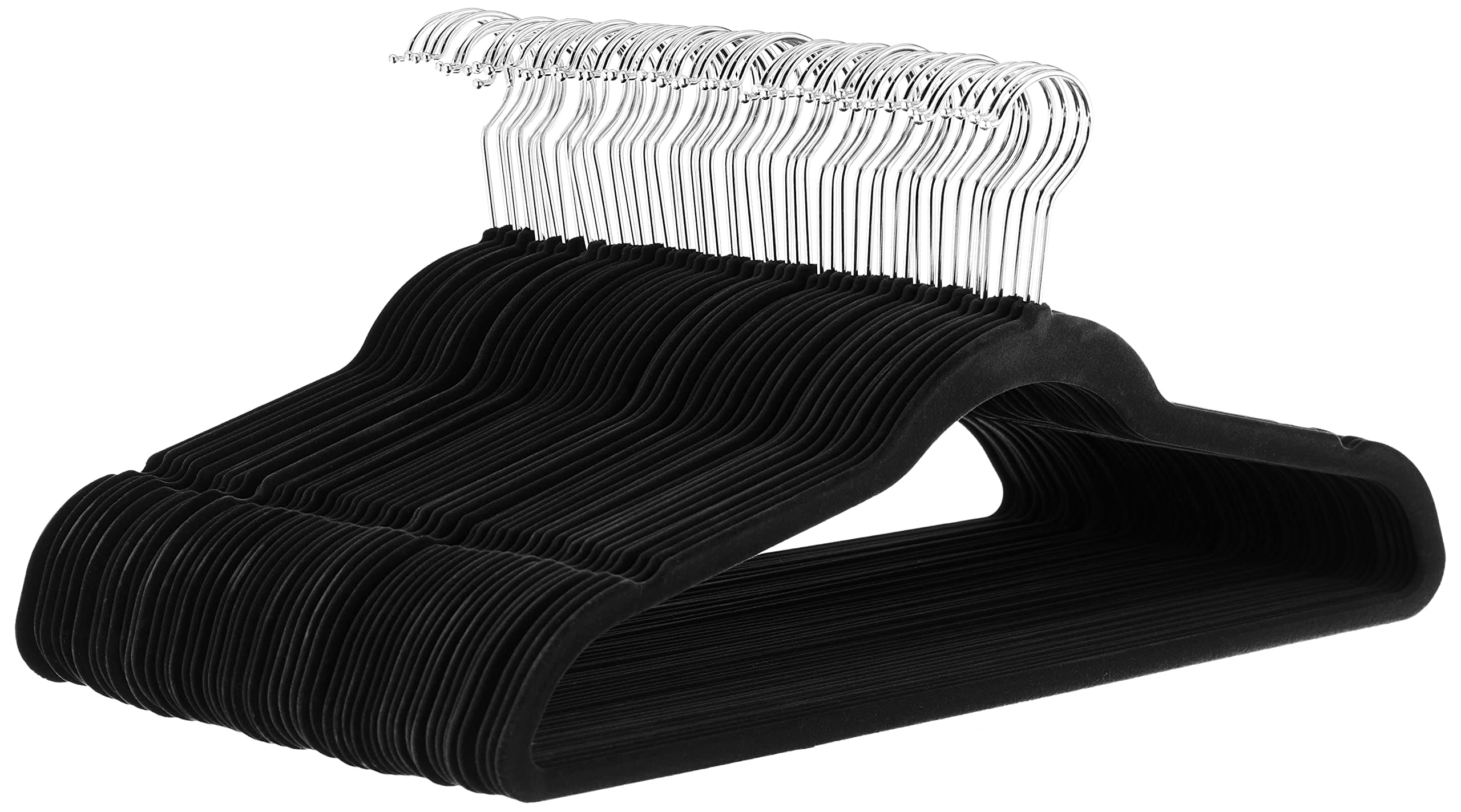 Amazon Basics Schmale und rutschfeste Kleiderbügel für Hemden/Anzug/Kostüm, 50er-Pack, Schwarz Schwarz 50er-Pack ohne Krawattenhalter Angebot bei HelloDeals