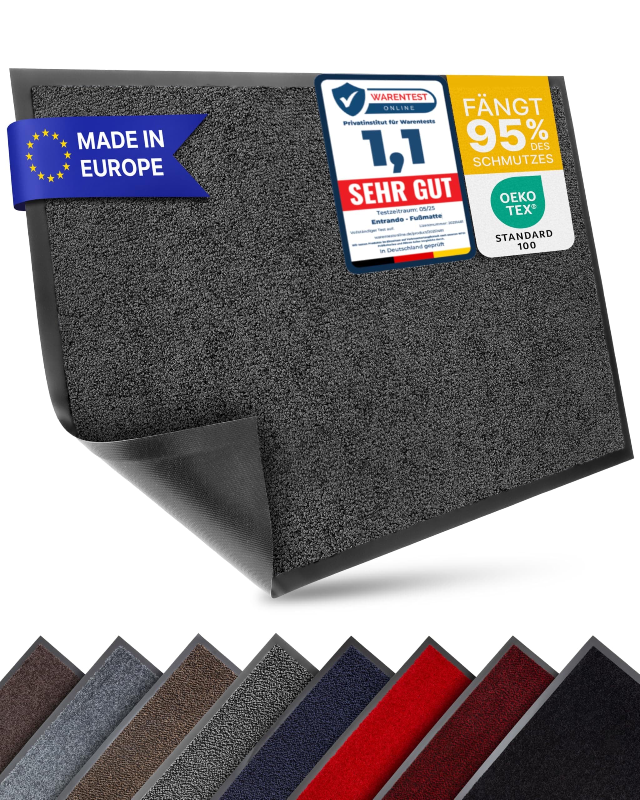 Entrando Fußmatte 120x180 cm - rutschfest & waschbar - für innen und außen - Schmutzfangmatte flach, saugfähig, robust - für Flur, Haustür, Terrasse, Eingang, Wohnung (Anthrazit) Anthrazit 120 x 180 cm (Rechteckig) Angebot bei HelloDeals