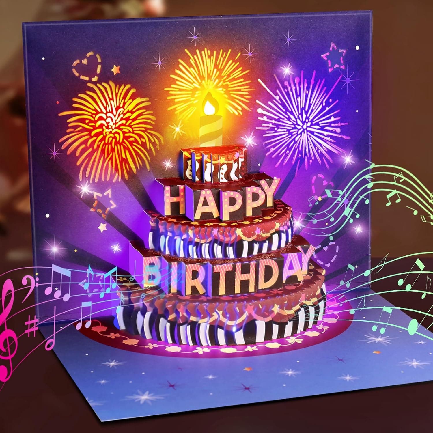 FITMITE Happy Birthday Geburtstagskarte Pop Up Kuchen Geburtstagskarten mit Musik und Licht 3D Feuerwerk Karte Geburtstag Geschenke für Frau Männer Freundin Blau A Angebot bei HelloDeals