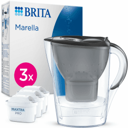 BRITA Wasserfilter Kanne Marella graphit (2,4l) inkl. 3x MAXTRA PRO Pure Performance Kartusche – Kühlschrankgeeignete Filterkanne mit BRITA Memo, Klapp-Deckel, filtert Verunreinigungen Angebot bei HelloDeals