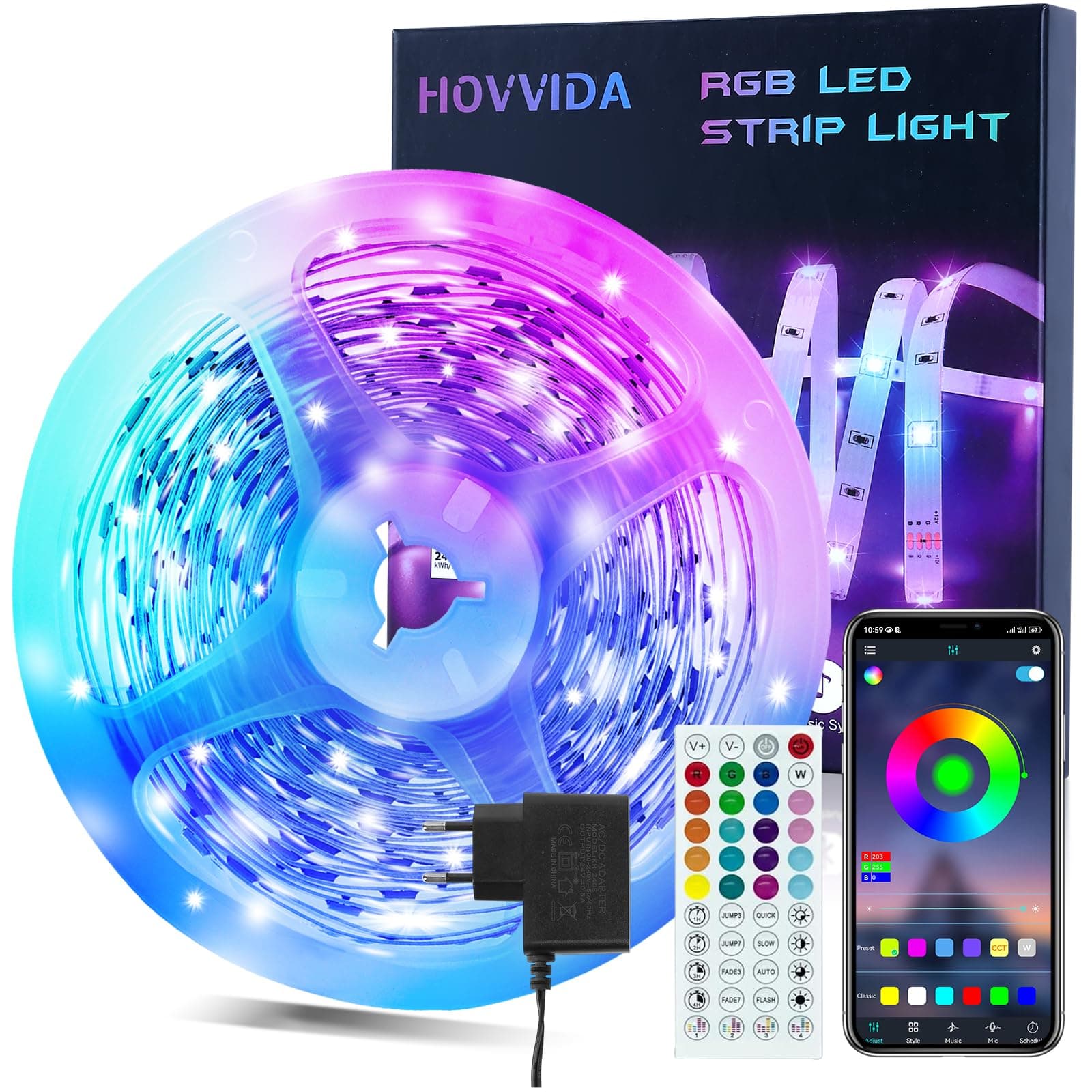 HOVVIDA LED Strip 10M, 1x10M, 30 LEDs/Meter, RGB LED Streifen, 300 LED, APP und Fernbedienung, Musikmodus, Timing-Modus, LED für Zimmer, Wohnzimmer, Küche, Schlafzimmer, Bar, Party 10m Mehrfarbig Angebot bei HelloDeals